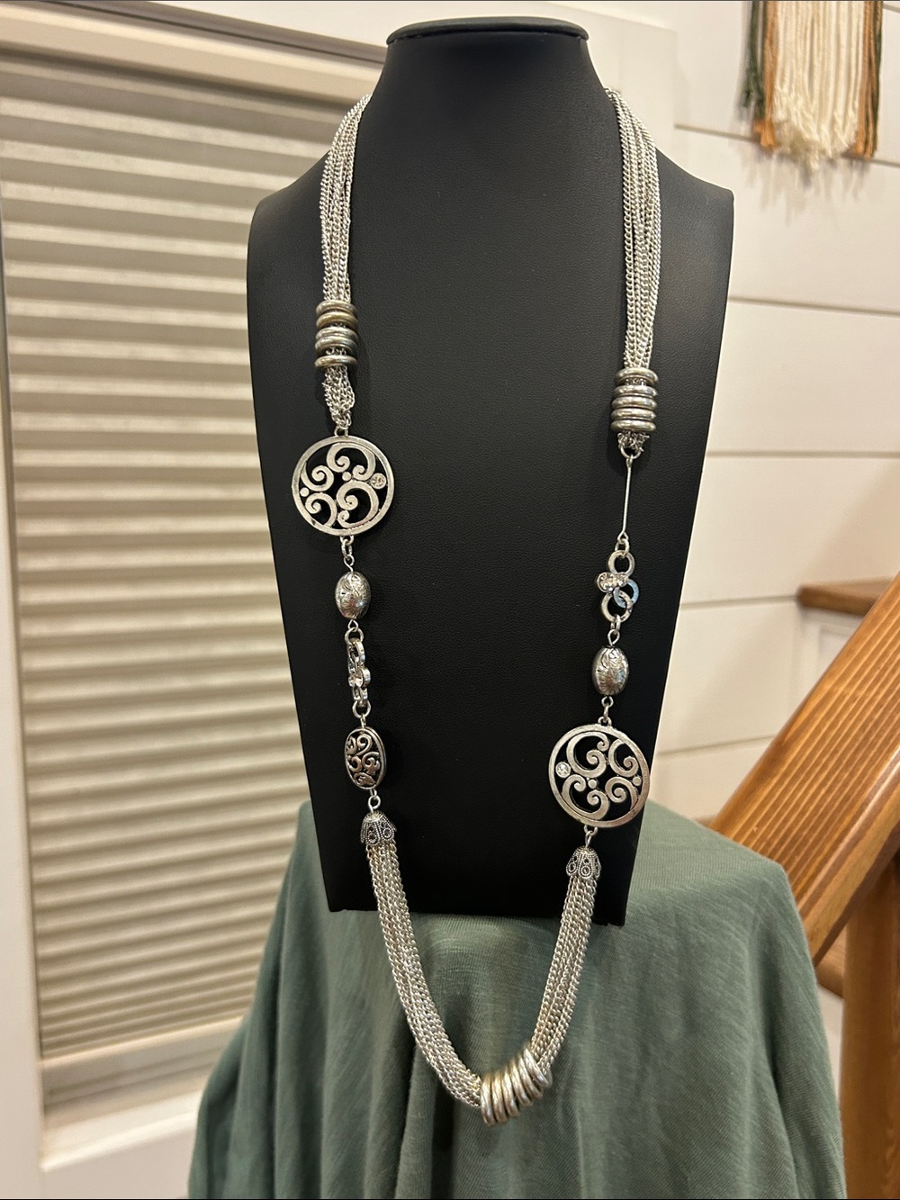 Silver Filigree Long Statement Necklace